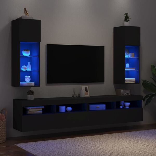 vidaXL TV Stands with LED Lights 2 pcs Black 12"x11.8"x35.4"