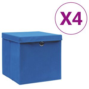 vidaXL Storage Box Set of 4 Blue Non-woven fabric 11.0x11.0x11.0 in