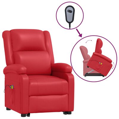 vidaXL Power Lift Massage Recliner Red Faux Leather