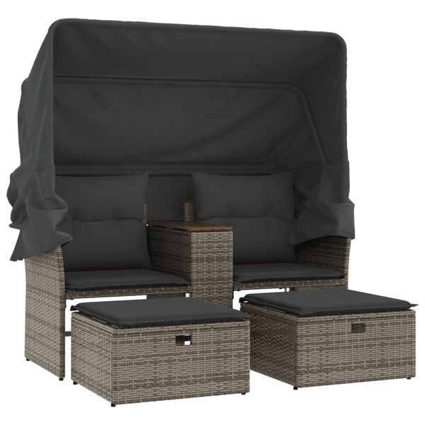 vidaXL Garden Sofa Grey PE rattan, powder-coated steel, solid acacia wood