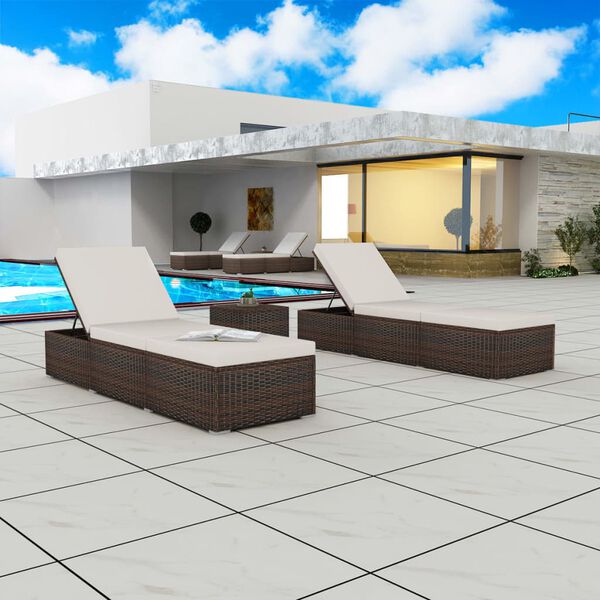 vidaXL Patio Sunlouger Set of 2 Brown PE Rattan Large