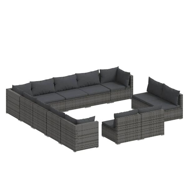 vidaXL Garden Lounge Set Grey PE rattan, powder-coated steel Large