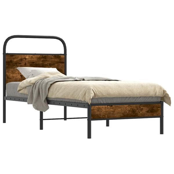 vidaXL Bed Frame Smoked Oak Steel, Engineered Wood Single