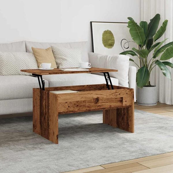 vidaXL Coffee Table Rustic Wood Engineered Wood Small Height-Adjustable