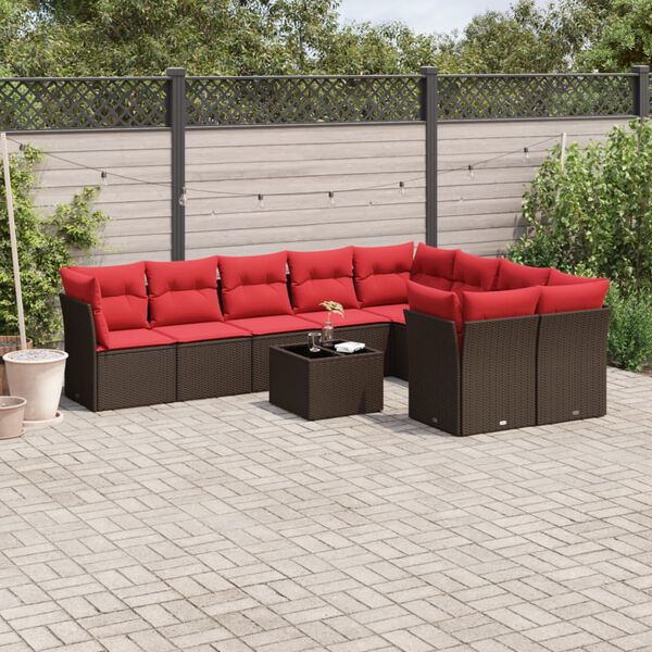 vidaXL 10 Piece Patio Sofa Set with Cushions Brown Poly Rattan