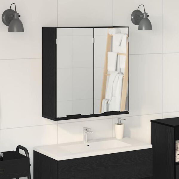 vidaXL Bathroom Mirror Cabinet with Shelf Black oak 64 x 20 x 67 cm