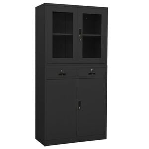 vidaXL Office Cabinet Anthracite Steel and tempered glass Large