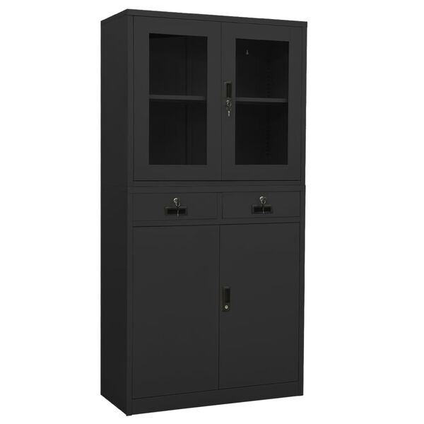 vidaXL Office Cabinet Anthracite Steel and tempered glass Large