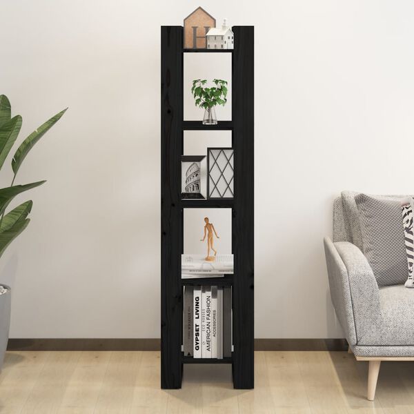 vidaXL Book Cabinet Black Solid Pine Wood Medium Book Cabinet
