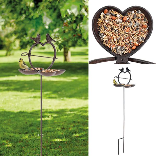 HI Bird Feeder Brown Cast iron Decorative Inlays Heart-shaped