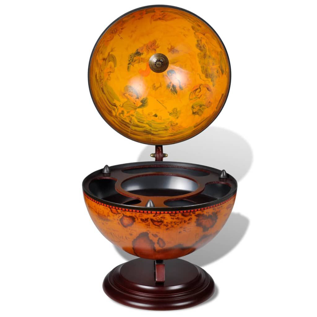 Bar Globe Terrestre Vintage Sur Pied En Bois D'eucalyptus Avec Roulettes