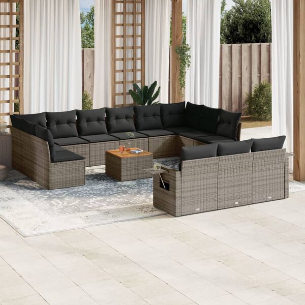vidaXL Garden Sofa Set Grey PE Rattan Large Adjustable Feet