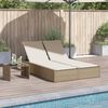 vidaXL Double Sun Lounger with Cushions Beige Poly Rattan