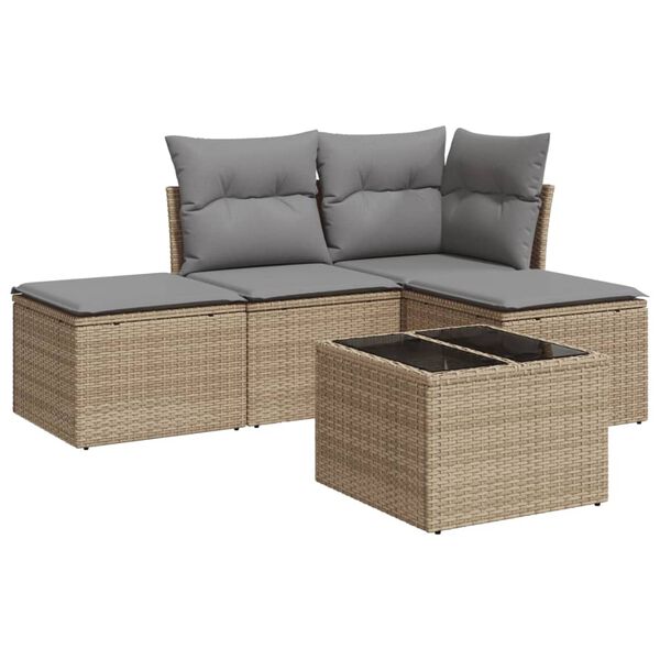 vidaXL Garden Sofa Set Beige PE rattan Medium-Large Modular