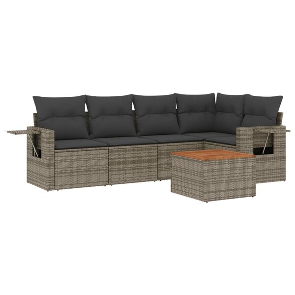 vidaXL 6 Piece Patio Sofa Set with Cushions Gray Poly Rattan