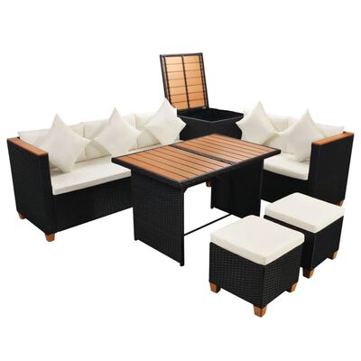 vidaXL 7 Piece Patio Lounge Set with Cushions Poly Rattan Black