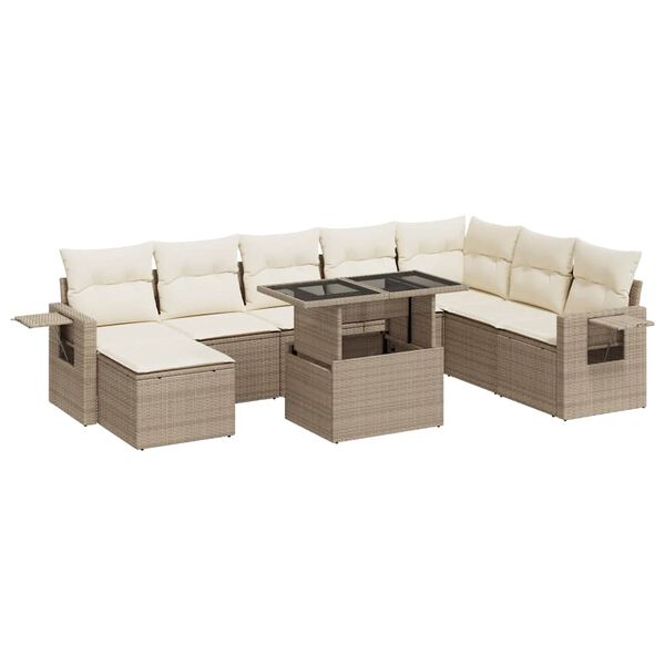 vidaXL Garden Sofa Set Beige with cream white cushions