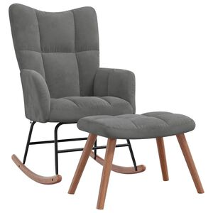 vidaXL Rocking Chair With Stool Dark Grey Velvet Medium Armchair