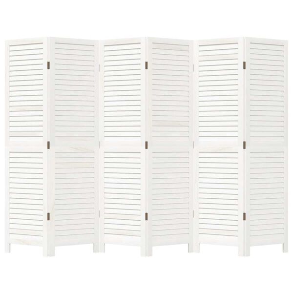 vidaXL Room Divider 6 Panels White Solid Wood Paulownia