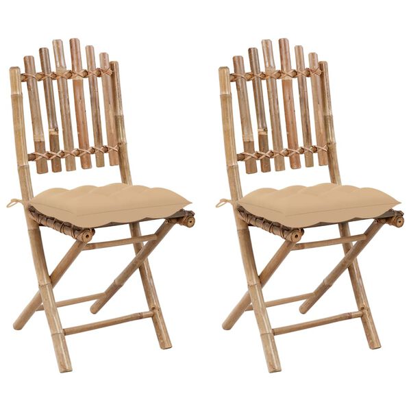 vidaXL Patio Chair Set of 2 Bamboo Solid Bamboo Medium Foldable