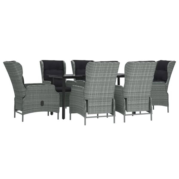 vidaXL Garden Dining Set Light Grey Poly Rattan 7 Piece Set