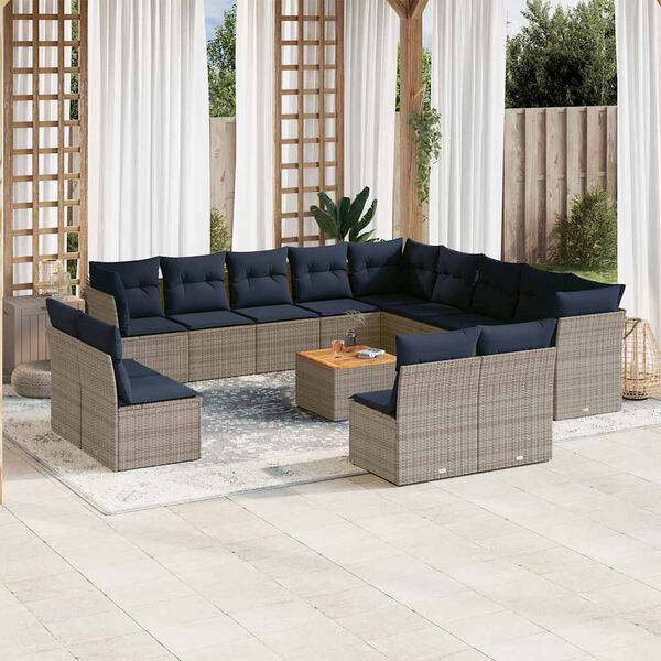 vidaXL 14 Piece Patio Sofa Set with Cushions Gray Poly Rattan