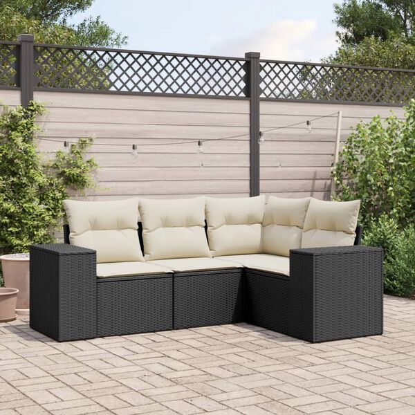 vidaXL Garden Sofa Set Black PE Rattan Medium Adjustable Feet