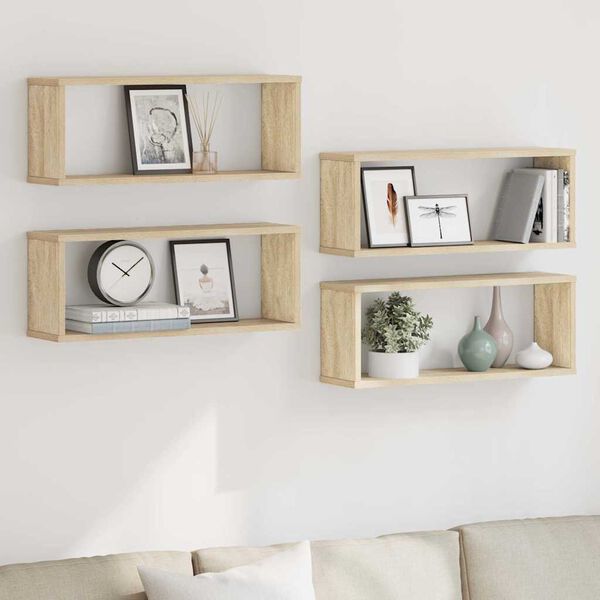 vidaXL Wall Shelf Set of 4 Sonoma oak Engineered wood