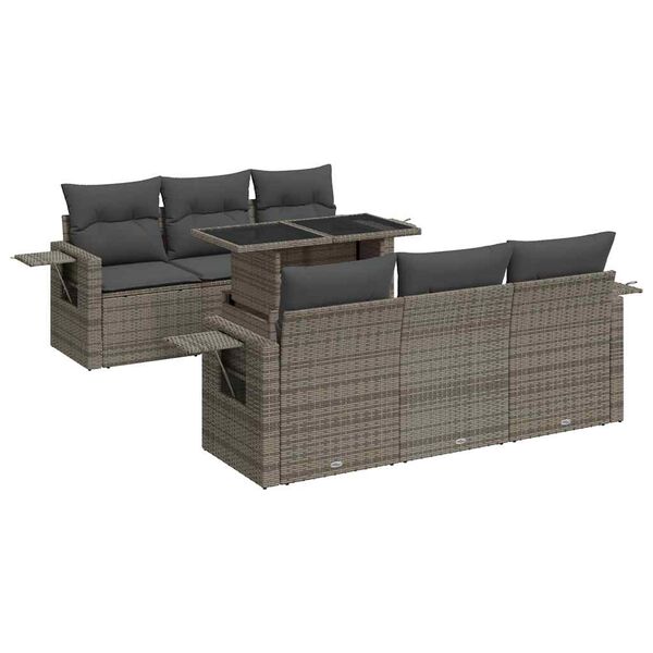 vidaXL Garden Sofa Set Grey PE Rattan, Powder-Coated Steel Large