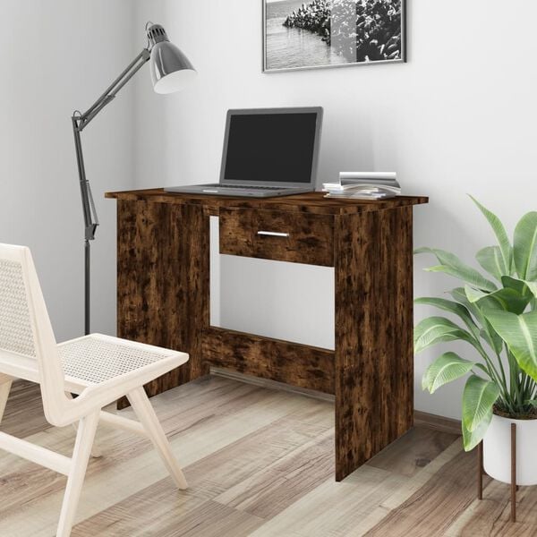 vidaXL Desk Smoked oak Engineered wood Medium Desk Rectangular