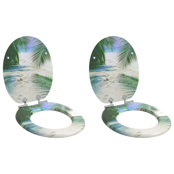 vidaXL WC Toilet Seats with Soft Close Lid 2 pcs MDF Beach Design (2x146918)