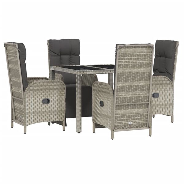 vidaXL Garden Dining Set Grey PE rattan, powder-coated steel, tempered glass