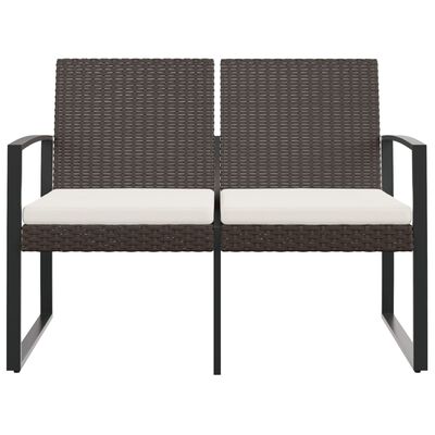 vidaXL 2-Seater Patio Bench with Cushions Brown PP Rattan