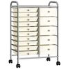 vidaXL XXL 15-Drawer Mobile Storage Trolley White Plastic