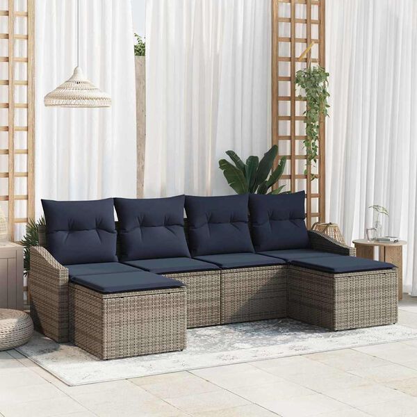 vidaXL Sofa Set with Cushion 6 pcs Grey Poly Rattan