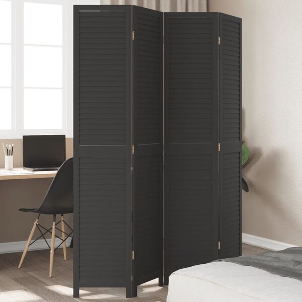 vidaXL Room Divider 4 Panels Black Solid Wood Paulownia