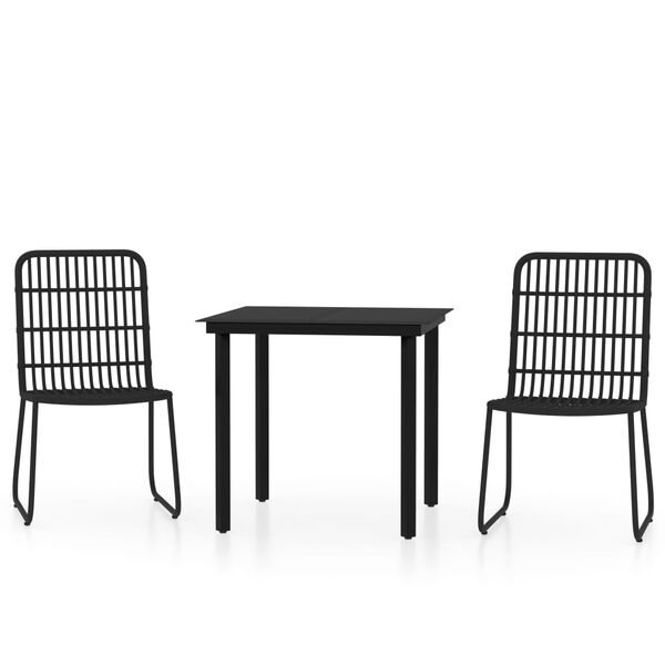vidaXL Dining Set Black Powder-coated steel, glass, PE rattan