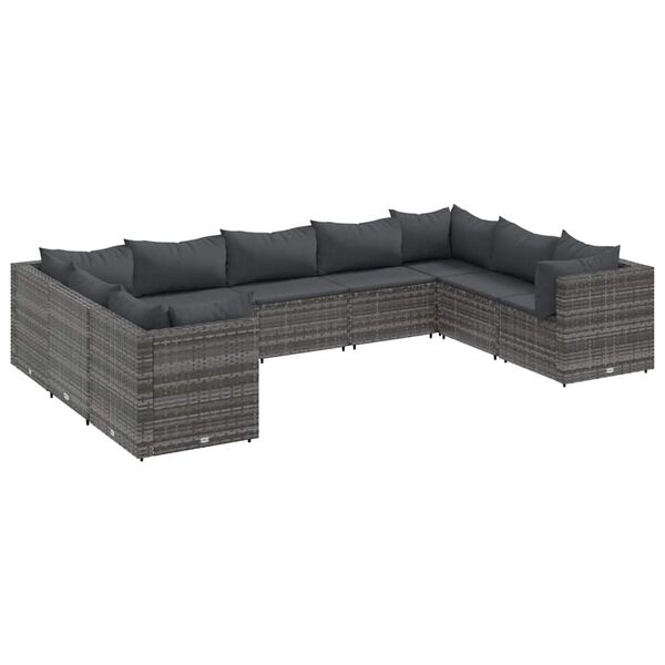 vidaXL Patio Lounge Set Grey PE Rattan 9-piece set Adjustable Armrests