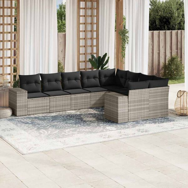 vidaXL Garden Sofa Set Light Gray PE rattan, Powder-coated steel, Polyester