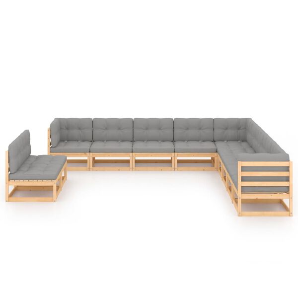 vidaXL Garden Lounge Set Natural wood, Grey cushions