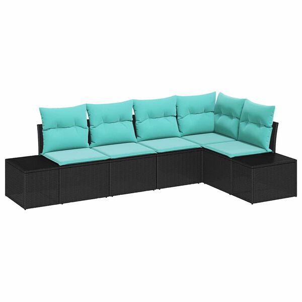 vidaXL Garden Sofa Set 5 pcs Black and Turquoise Poly Rattan
