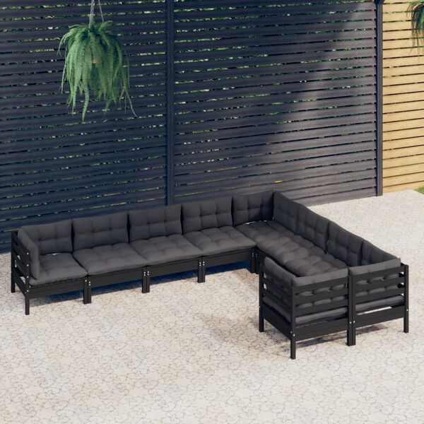 vidaXL Garden Lounge Set Black, Anthracite Solid pine wood, Polyester fabric