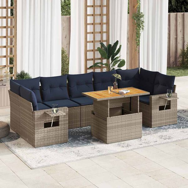 vidaXL 8 Piece Patio Sofa Set with Cushions Gray Poly Rattan