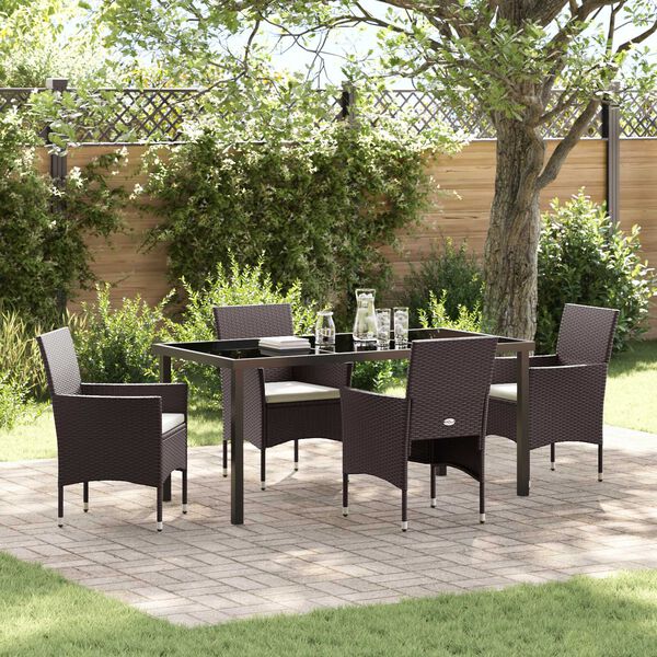 vidaXL Garden Dining Set with Cushion 5 pcs Brown Poly Rattan