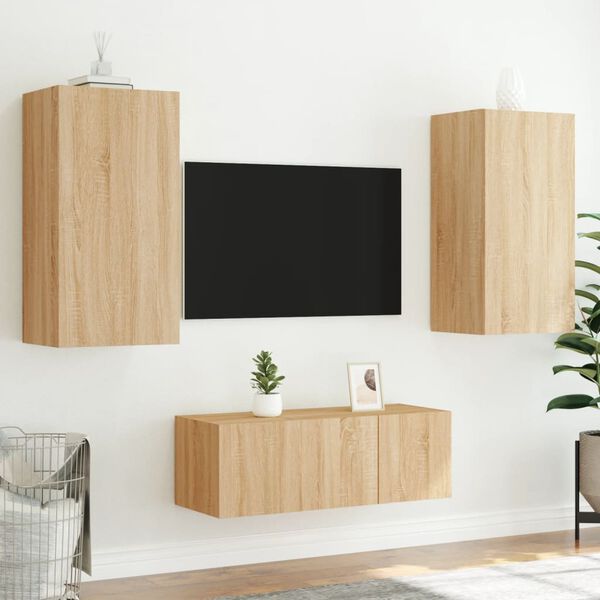 vidaXL TV Wall Unit Sonoma Oak Engineered Wood Four Piece Set