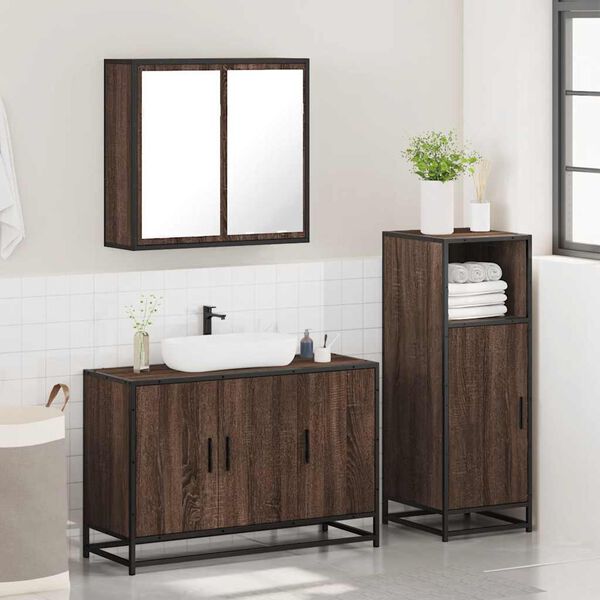 vidaXL Bathroom Furniture Set Brown Oak Engineered wood, metal, glass