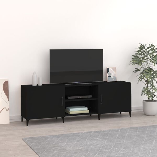 vidaXL TV Cabinet Black Engineered Wood, Iron Large TV Cabinet