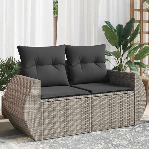 vidaXL Garden Sofa Grey PE rattan Large Adjustable Feet