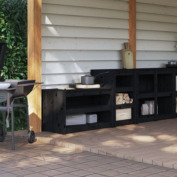 vidaXL Outdoor Kitchen Cabinet Set of 2 Black Solid Pine Wood Large