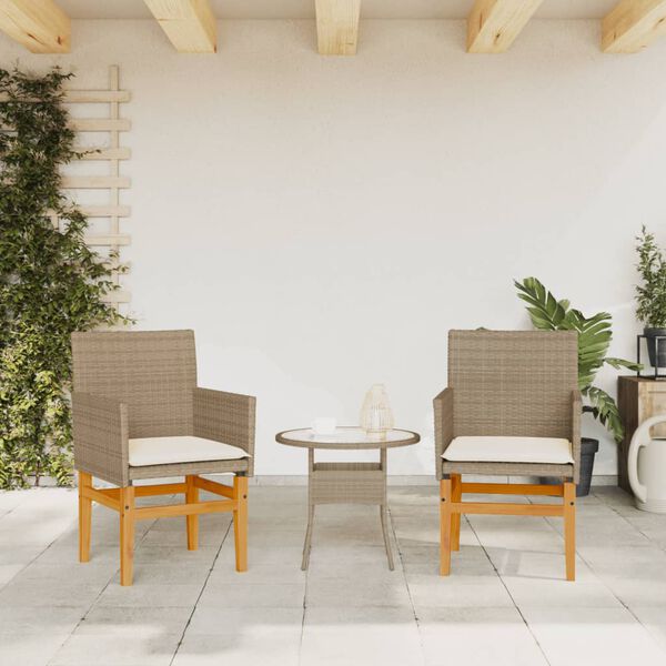 vidaXL Garden Chair Beige PE rattan, solid acacia wood, powder-coated steel
